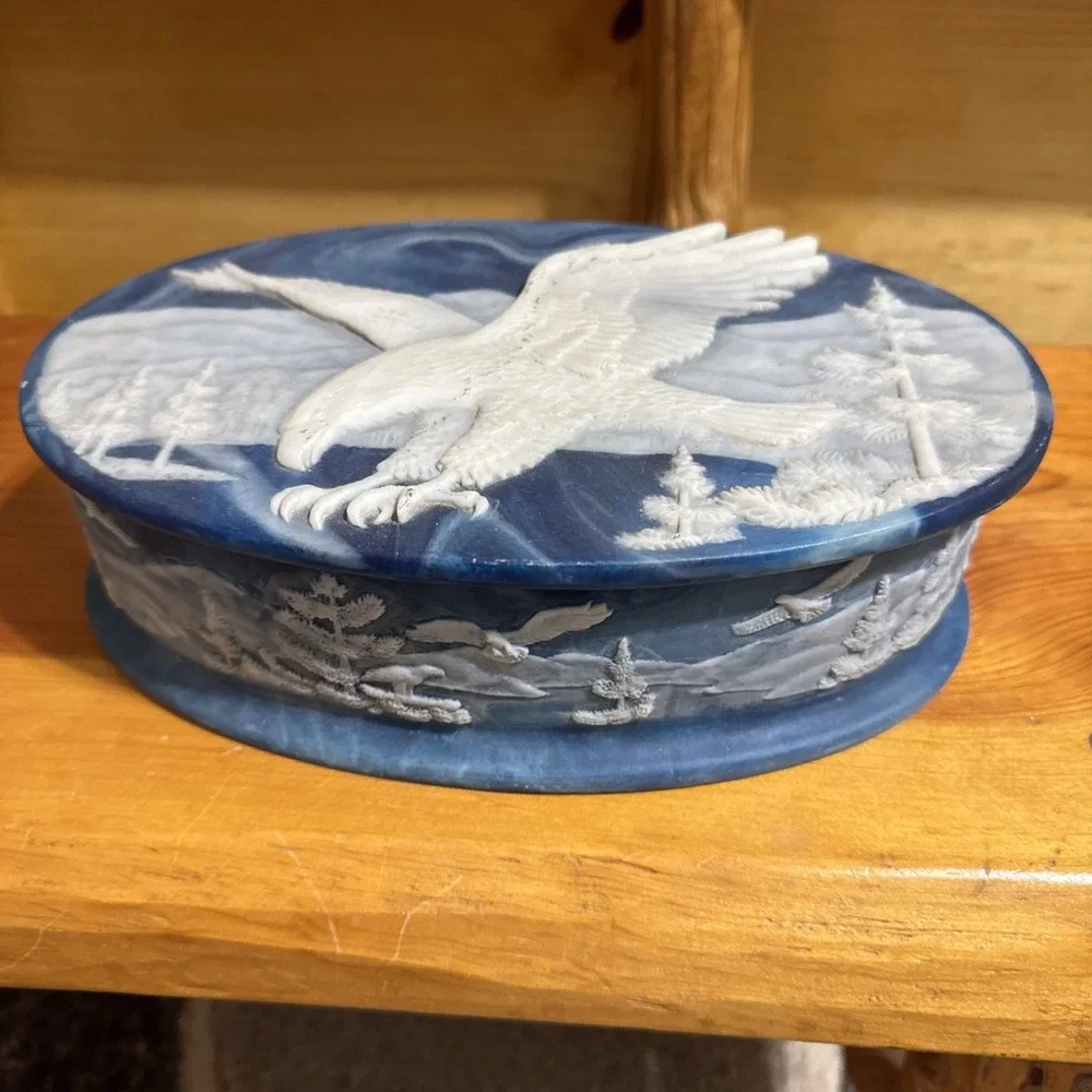 Incolay Stone Eagle Design Trinket Jewelry Box 10